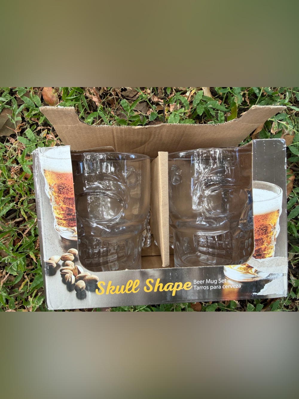 Gibson Home Skull Shape Beer Mug Set - Clear Glass-NEW